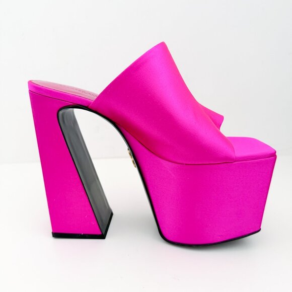 Brandon Blackwood Harlo Mule Platform Sandal Satin Hot Pink - Picture 9 of 16